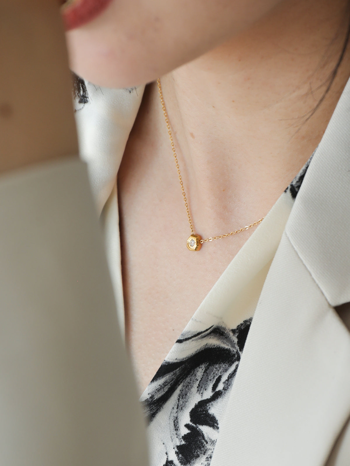 Geometric Crystal Bezel Necklace